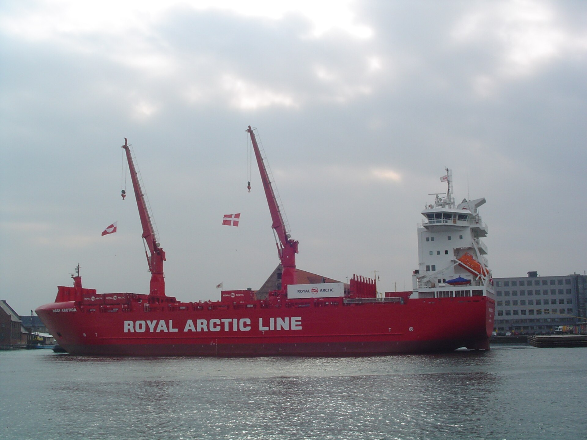 Container ship and crane during port operation